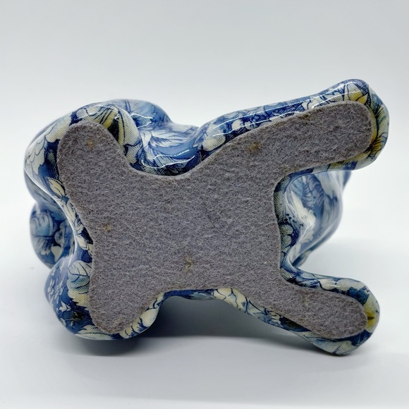 Joan Baker Porcelain Patchwork Vintage Decoupage Blue Floral Ceramic Cat Figure - Picture 11 of 13